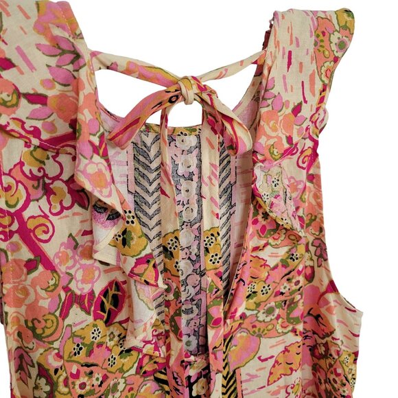 Free People NWT Size L Dress Mini Linen Blend Floral Keyhole Back Pullover Pink - Picture 10 of 13